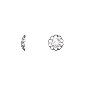 Bead cap, silver-plated brass, 8x2mm fancy round with cutouts, fits 8-10mm bead. Sold per pkg of 500.