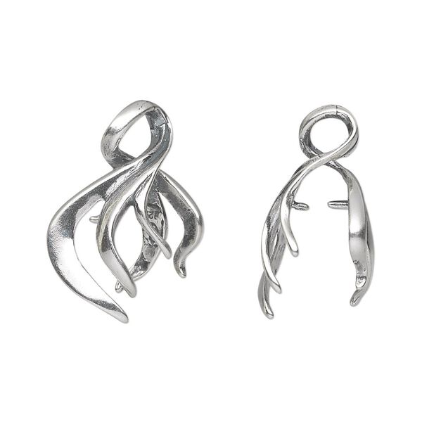 Bail, ice-pick, lightly antiqued sterling silver, 18x13mm twisted branch, 5mm grip length. Sold individually. image number 0
