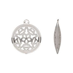 Drop, stainless steel, 18mm double-sided domed round with textured cut-out star design. Sold per pkg of 6.