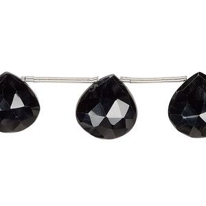 Black spinel 1pkg10, hand-cut top-drilled faceted puffed teardrop bead 12-14mm