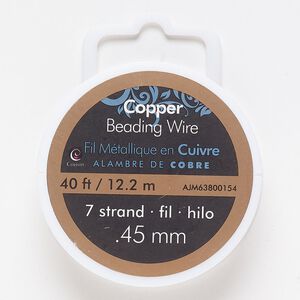 Wire, coated stainless steel, copper, 7-strand, 0.45mm. Sold per 40-foot spool.