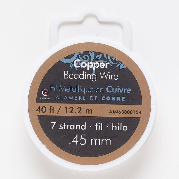 Wire, coated stainless steel, copper, 7-strand, 0.45mm. Sold per 40-foot spool. image number 0