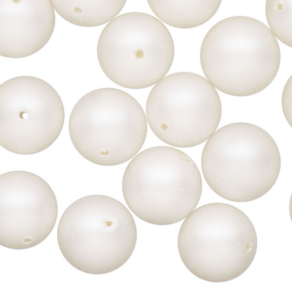 Bead, acrylic pearl, satin white, 12mm round. Sold per 2-ounce pkg, approximately 45 beads. image number 0