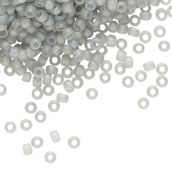 Seed bead, TOHO BEADS®, glass, pkg/7.5g, #8 round, translucent frosted rainbow black diamond (TR-08-176AF). image number 0