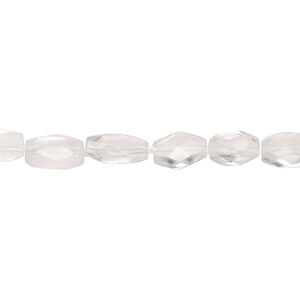 Quartz crystal 1pkg1, hand-cut faceted puffed oval bead natural, 13 inch 6x4mm-12x6mm