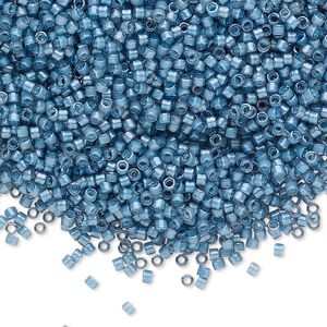Seed bead, Delica®, glass, pkg/250g, #11 round, translucent luminous inside dyed color dusk blue (DB-2054).
