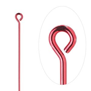 Eye pin, electro-coated brass, red, 1-1/2 inches, 21 gauge. Sold per pkg of 10.