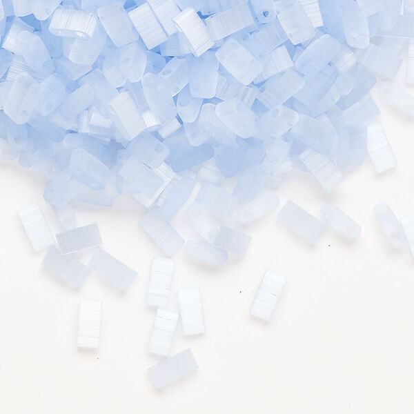 Seed bead, TILA®, glass, pkg/40g, 5x2.3mm half tila rectangle, translucent silk luster blue (HTL-2562-1). image number 0