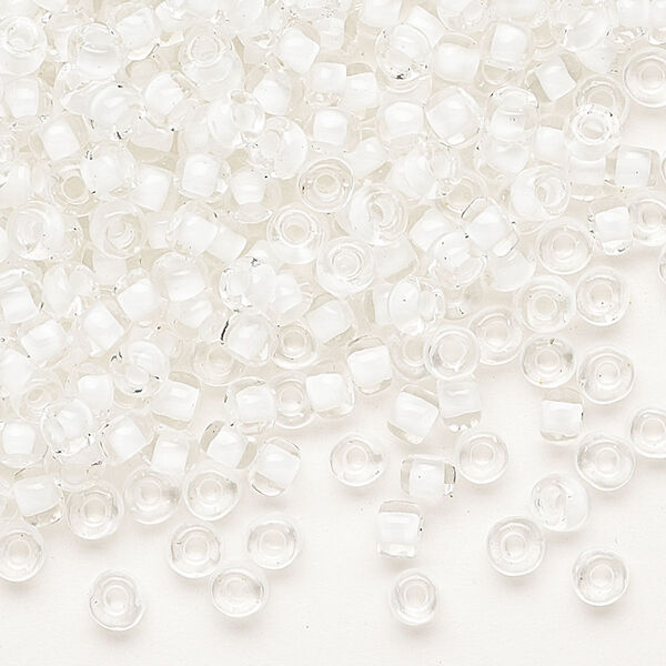 Seed bead, Dyna-Mites™, glass, translucent inside color white, #6 round. Sold per 40-gram pkg. image number 0