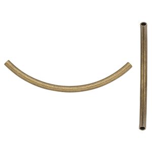 Bead, antique gold-plated brass, 38x2mm curved tube. Sold per pkg of 50.
