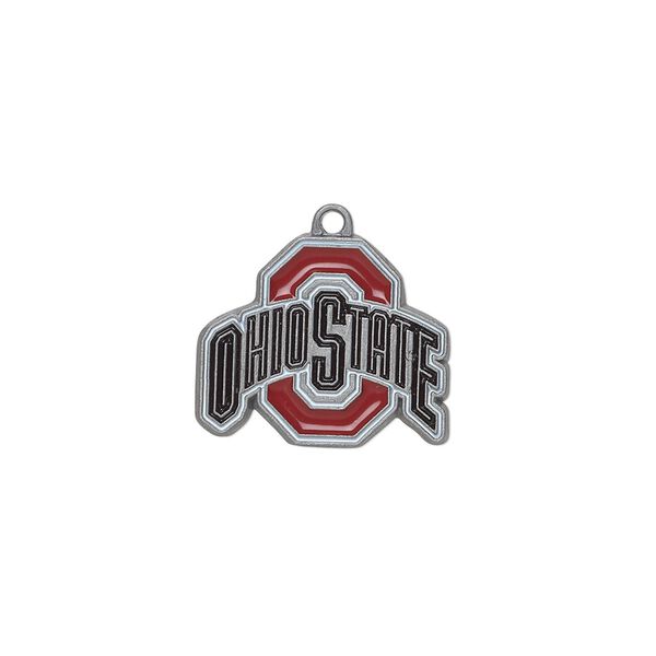 Charm, enamel and "pewter" (zinc-based alloy), scarlet / black / white, 18x15mm single-sided Ohio State Buckeyes. Sold individually. image number 0