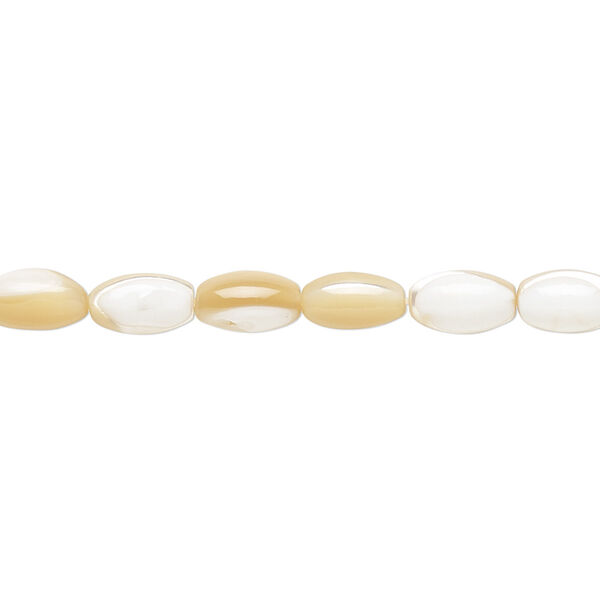 Bead, mother-of-pearl shell (natural), 8x5mm oval, Mohs hardness 3-1/2. Sold per 15-1/2" to 16" strand. image number 0