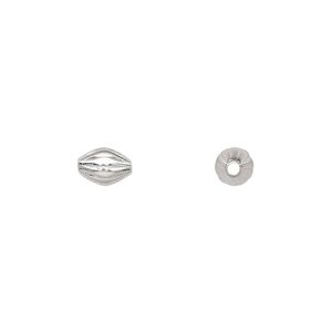 Bead, silver-plated brass, 7x5mm corrugated double cone. Sold per pkg of 100.