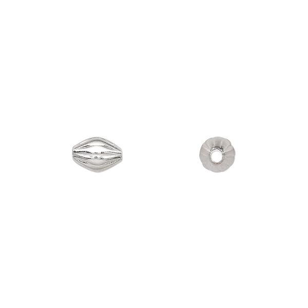Bead, silver-plated brass, 7x5mm corrugated double cone. Sold per pkg of 100. image number 0