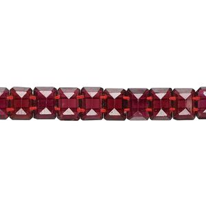 Garnet 1pkg10, hand-cut faceted emerald-cut bead natural 7x5mm