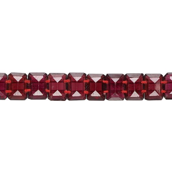 Garnet 1pkg10, hand-cut faceted emerald-cut bead natural 7x5mm image number 0