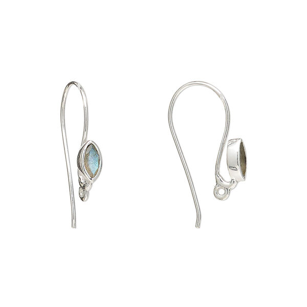 Sterling silver / labradorite 1pkg2, marquise ear wire natural, fishhook / closed loop 22 gauge 18mm / 6x3.5mm image number 0