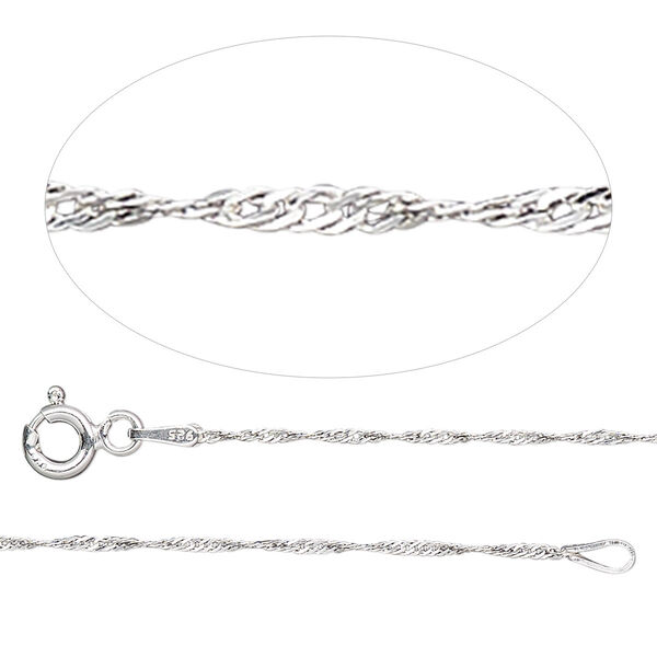 Chain, Gossamer™, sterling silver, 1mm Singapore, 20 inches with springring clasp. Sold individually. image number 0