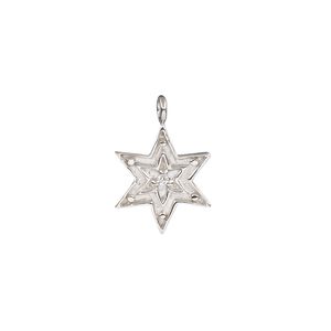 Drop, cubic zirconia and rhodium-plated sterling silver, clear, 15x12.5mm single-sided Star of David. Sold individually.