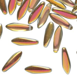 Bead 1pkg50 Czech pressed glass, clear opaque vitrail, 15.5x5mm top-drilled dagger.