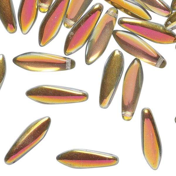 Bead 1pkg50 Czech pressed glass, clear opaque vitrail, 15.5x5mm top-drilled dagger. image number 0