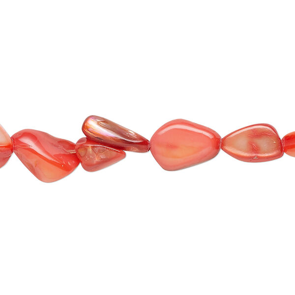 Bead, mother-of-pearl shell (dyed), red, small to large pebble, Mohs hardness 3-1/2. Sold per 30-inch strand. image number 0