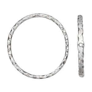 Focal, pewter (tin-based alloy), pkg/1, antique silver plate, 31mm hammered open round.