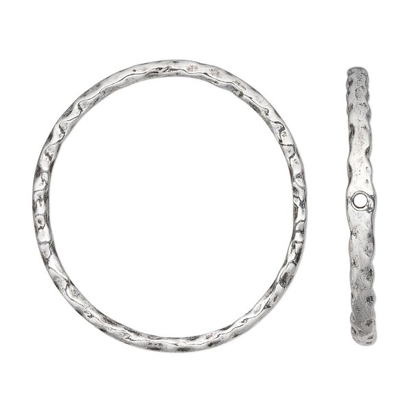 Focal, pewter (tin-based alloy), pkg/1, antique silver plate, 31mm hammered open round. image number 0