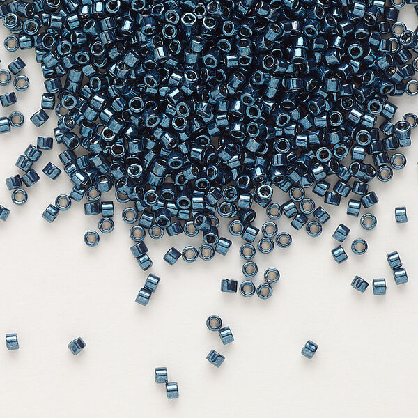 Seed bead, Delica®, glass, pkg/7.5g, #11 round, opaque nickel-plated dyed color midnight aqua (DB-0459). image number 0