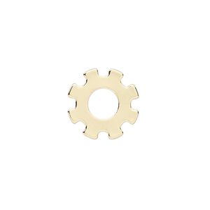 Component, gold-finished steel, 15mm gear with 6mm center hole. Sold per pkg of 10.