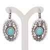 Earring, magnesite (dyed / stabilized) with antique silver-plated brass and "pewter" (zinc-based alloy), blue, 45mm with oval and leverback ear wire. Sold per pair. image number 0