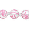 Bead, glass 1pkg8, opaque white and pink, 14mm hand-painted round. image number 0