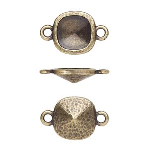 Link, TierraCast®, Almost Instant Jewelry®, antique brass-plated pewter (tin-based alloy), 13mm hammered square with 10mm cushion glue-in setting (4470). Sold per pkg of 20.