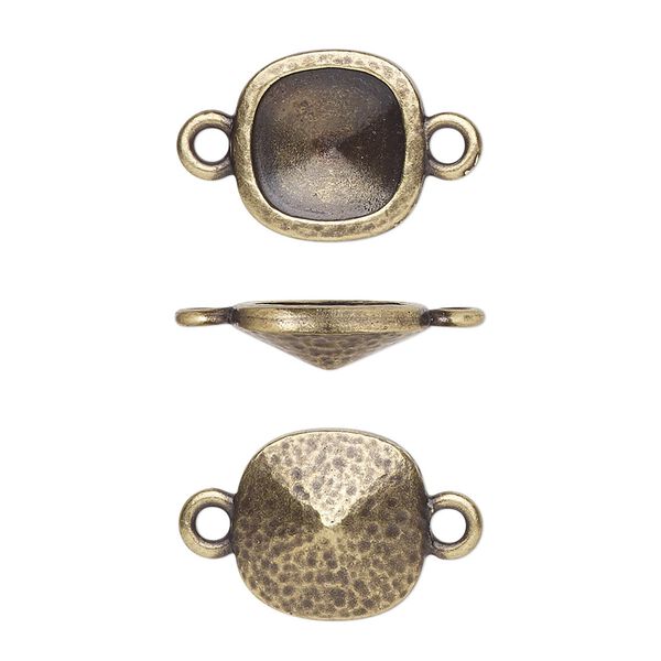 Link, TierraCast®, Almost Instant Jewelry®, antique brass-plated pewter (tin-based alloy), 13mm hammered square with 10mm cushion glue-in setting (4470). Sold per pkg of 20. image number 0