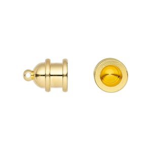 Cord end, TierraCast®, "Maker's" collection, glue-in, gold-plated brass, 13x9.5mm pagoda, 6mm inside diameter. Sold per pkg of 2.