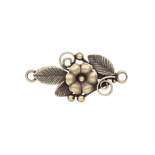 Link, JBB Findings, antiqued brass, 23.5x14mm single-sided flower and leaves. Sold individually. image number 0