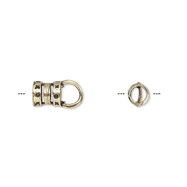 Crimp end, antique brass, 6.5x6mm tube with loop, 3.8mm inside diameter. Sold per pkg of 2. image number 0