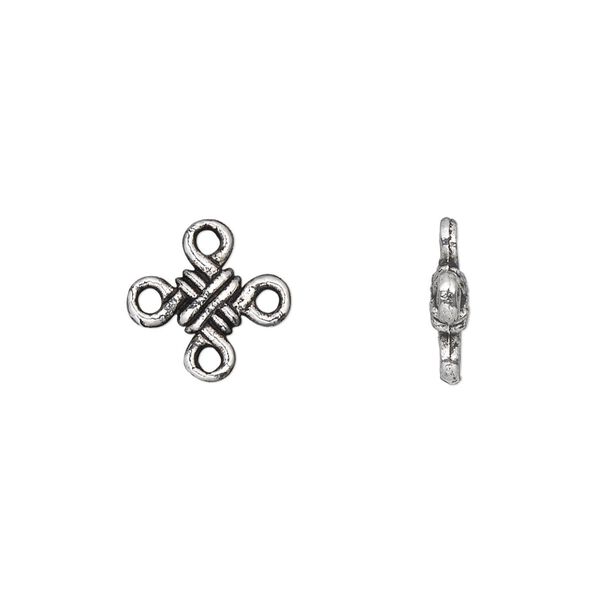 Link, antique silver-plated "pewter" (zinc-based alloy), 11x11mm double-sided knot. Sold per pkg of 50. image number 0