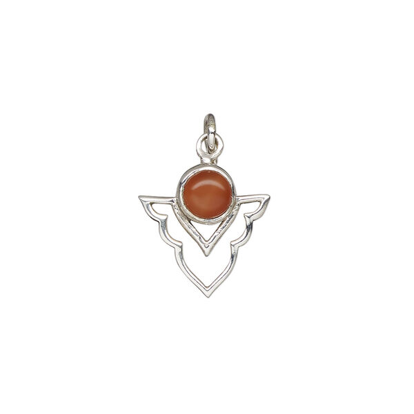 Carnelian / sterling silver 1pkg1, open arrowhead drop antiqued 15.5x14mm image number 1