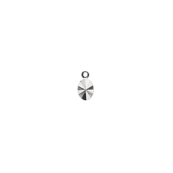 Drop, silver-plated brass, 6x4mm double-sided diamond-cut oval. Sold per pkg of 100. image number 0
