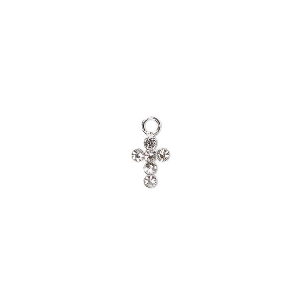 Drop, crystals and sterling silver, crystal clear, 7x5mm cross. Sold per pkg of 2. image number 0