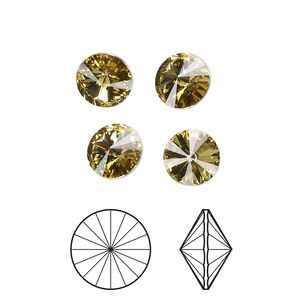 Chaton 8pk dark jonquil foil back, Crystal Passions® Regenerated 8.16-8.41mm rivoli SS39 1122