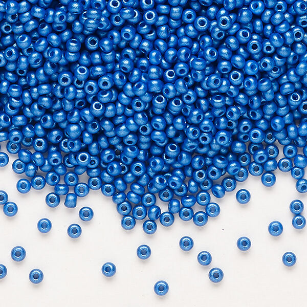 Seed bead, Preciosa Ornela Czech glass, pkg/500g, #11 rocaille, opaque PermaLux dyed blue chalkwhite, (22021). image number 0