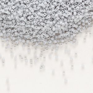 Seed bead, Delica®, glass, pkg/7.5g, #15 round, opaque matte grey (DBS-1589).
