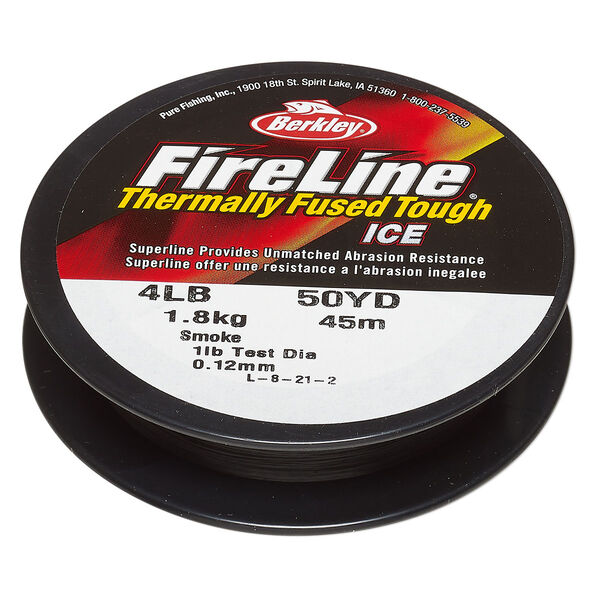 Thread, Berkley® FireLine®, high-modulus polyethylene, 8-fiber braid, smoke, 0.12mm diameter, 4-pound test. Sold per 50-yard spool. image number 0