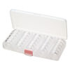 Organizer, plastic, clear and pink, 7-1/2 x 4 x 1-3/8 inch rectangle, (25) 1-1/8 x 5/8 inch stackable jars, 5 removable compartments, snap closure. Sold individually. image number 1