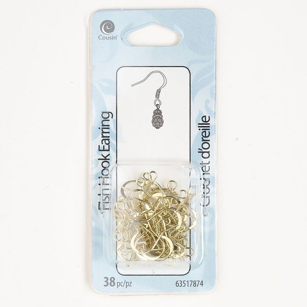 Ear wire fishhook 1pkg38, 13mm flat / 4mm coil / open loop, 22 gauge gold-finished steel 19 pair image number 0