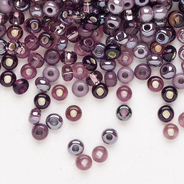 Seed bead mix Preciosa Ornela 1pkg1 Czech glass, opaque and translucent multi-purple, #6 rocaille, 50g image number 0
