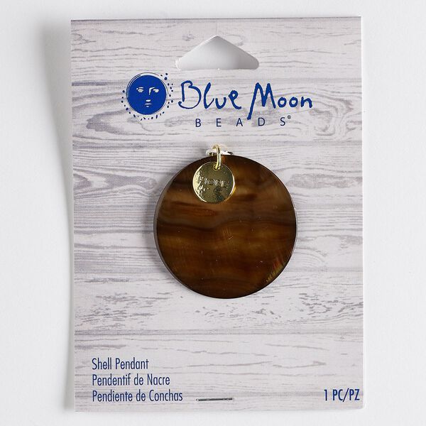 Focal, blister shell (dyed) with gold-finished steel and "pewter" (zinc-based alloy), brown, 10mm flat round with "HOPE" and 35mm flat round. Sold individually. image number 0