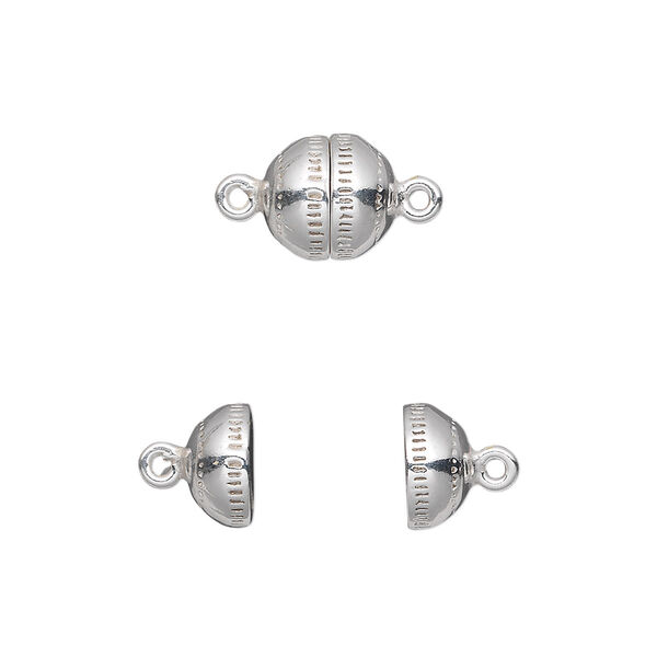 Clasp, magnetic, sterling silver, 9x8mm textured round. Sold individually. image number 0